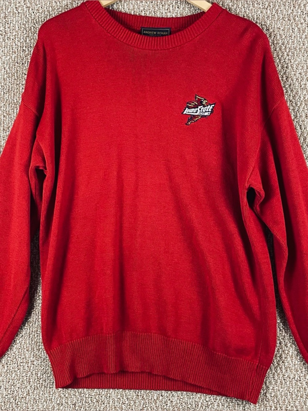 Vintage Andrew Rohan Iowa State Cyclones Sweater Mens Large Red USA 90s F209